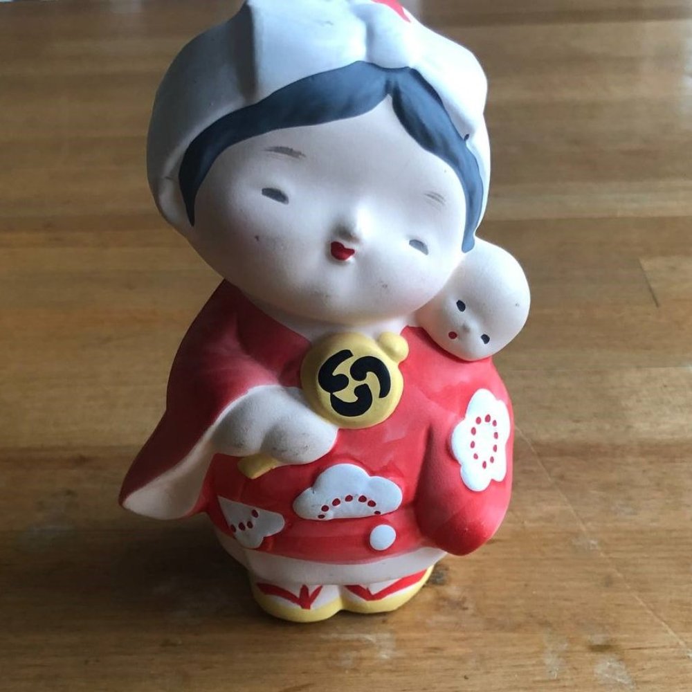Figurine 4.5” Mother & Baby Japanese Hakata Doll - Picture 1 of 7